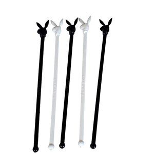 5 Black & White Vintage 1970's " Playboy" Bunny Swizzle Sticks Stirrer..